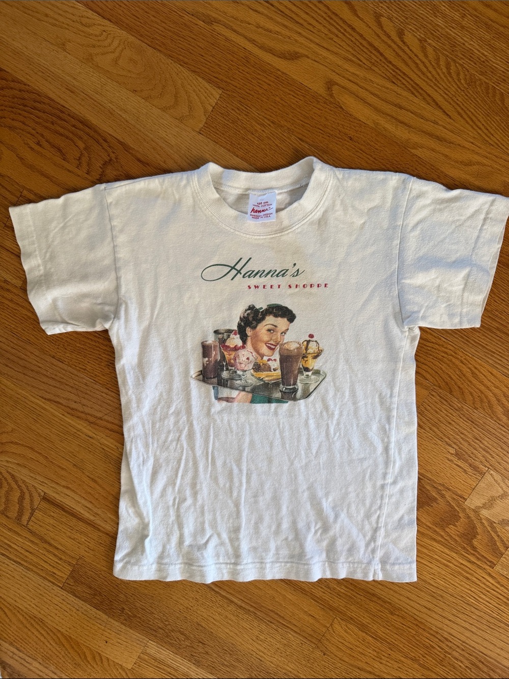 Hanna off White Kids Tee with Retro Soda Shop Graphic Sweet Shoppe 100% cotton
